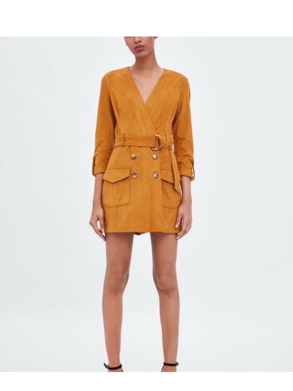 Zara cognac  Double-Breasted Suede Mini shorts